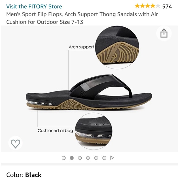 Mens 7 Fitory Black Rubber Flip Flop Outdoor New NWT - Picture 1 of 7